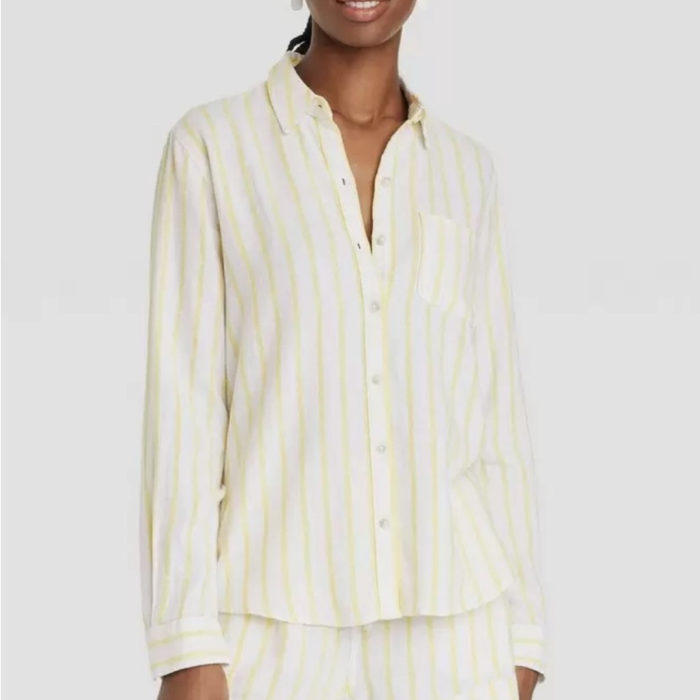 Striped Yellow and White Women's Button up top NWT